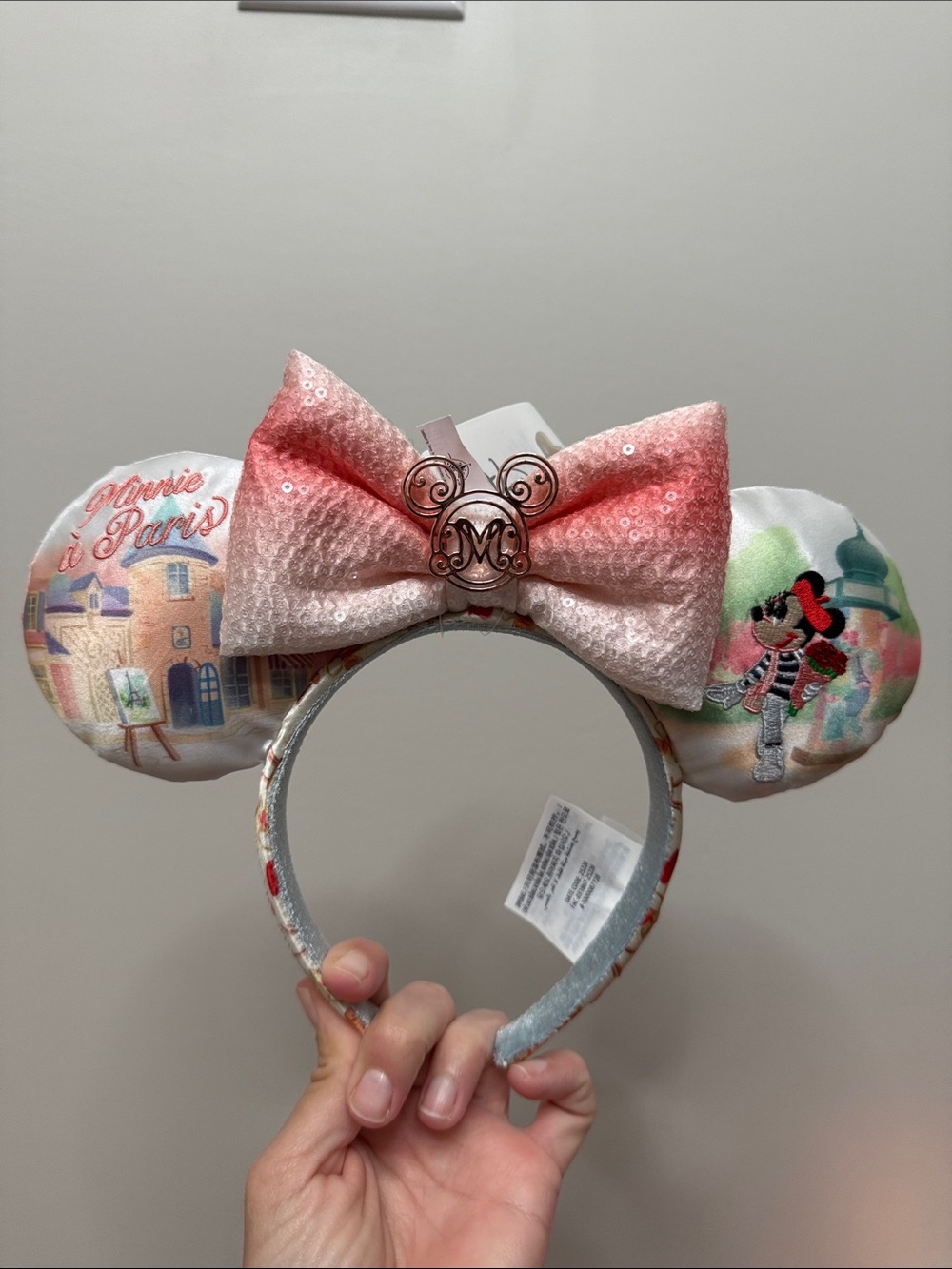 Disney Paris Epcot Sequin Minnie Paris Bow Ear Headband